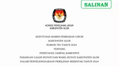 Keputusan KPU Kabupaten Alor Nomor 784 Tahun 2024 Tentang Penetapan Jadwal Kampanye Pasangan Calon Bupati dan Wakil Bupati Kabupaten Alor Dalam Penyelenggaraan Pemilihan Serentak Tahun 2024